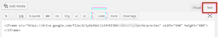 Classic editor text tab