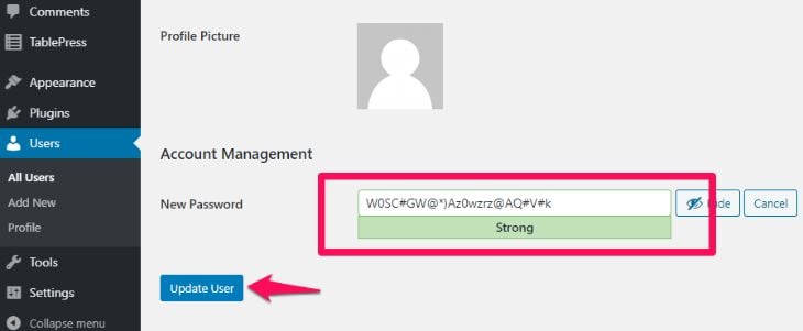 Create strong password for the account