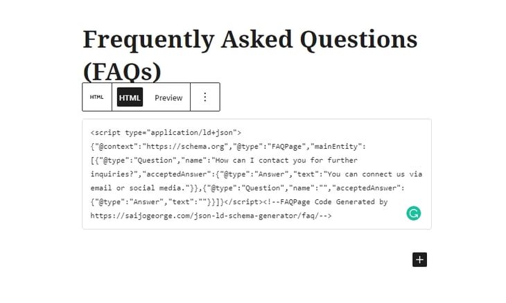 FAQ Page JSON LD schema generator code paste