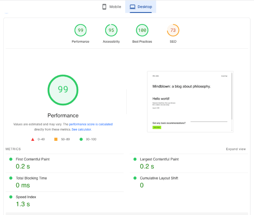 simple website desktop speed test