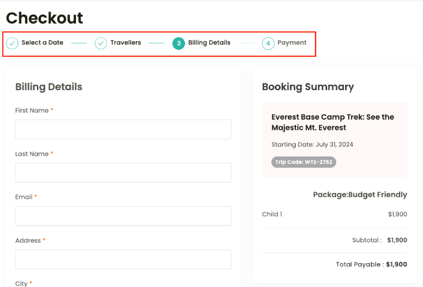 progress bar in WP Travel Engine