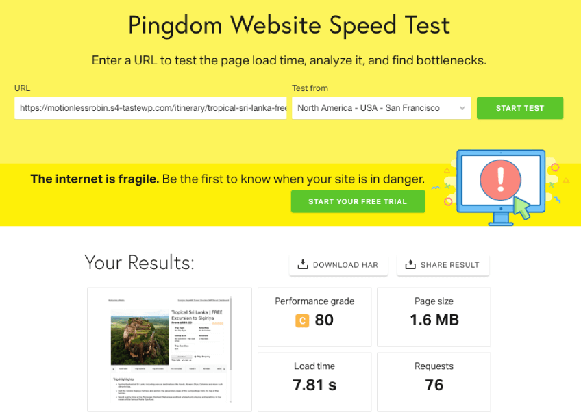 WPT Pingdom test