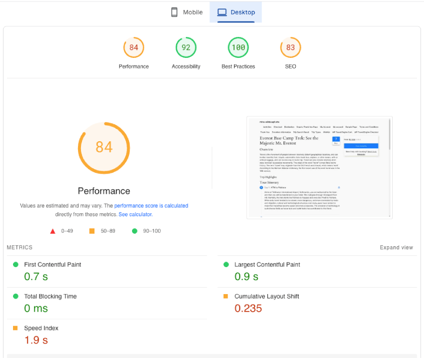 WPTE desktop speed